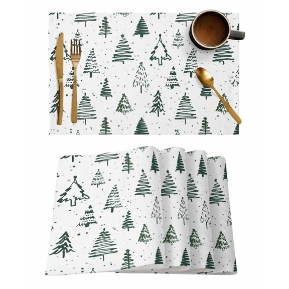 Abstract Christmas Tree Placemats Set of 2 Green Lines Winter Vintage Heat Insulation Washable Place Mats, Rustic Non-Slip Table Mats for Dining Table Party Kitchen Decor,13x19 Inch