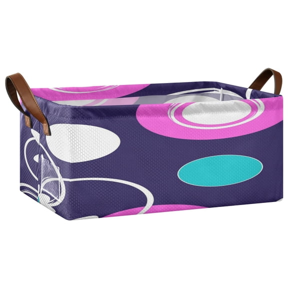 Abstract Circle Design Open Home Storage Bins Foldable Metal Frame Shelf Baskets 16.9x11.4x7.7in Water-Resistant