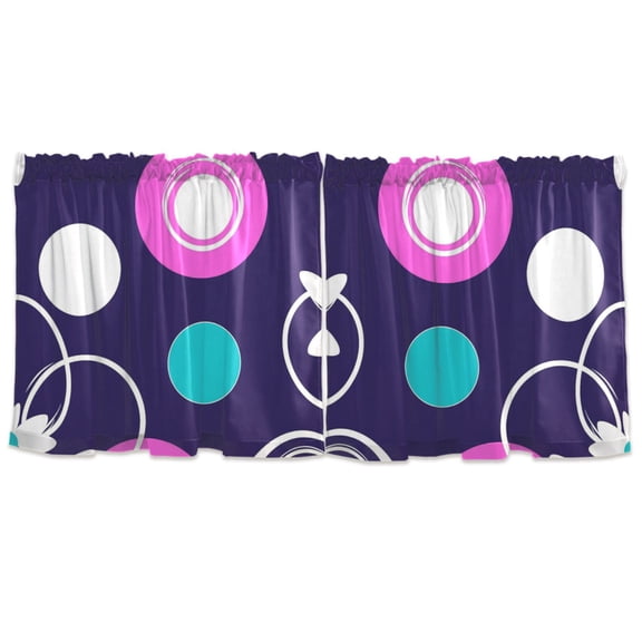 Abstract Circle Design Tier Curtains for Kitchen 57x24 Inch Semi Sheer Light Filtering Half Window Curtains 2 Panels