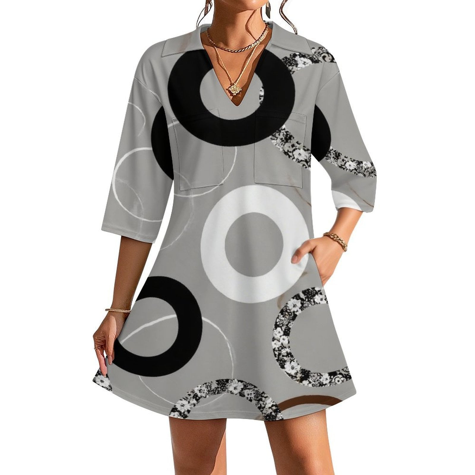 Girls Cowprint  3/4 Sleeve Dress with Oversize Pockets by Ladybug Dezignz