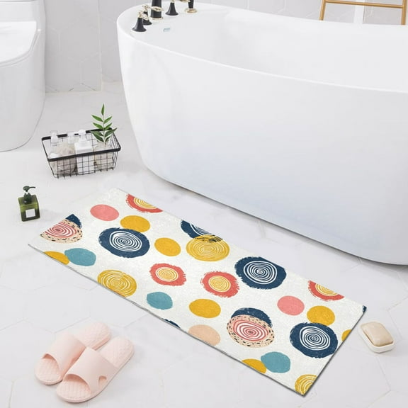 Abstract Circle and Dots Bath Mat 39x20 Non-Slip Bathroom Rugs Absorbent Soft Plush Quick Dry for Tub Shower Kitchen Home Decor