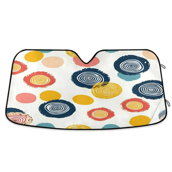 Abstract Circle and Dots Car Windshield Sun Shade Foldable Car Front Window Visor Heat and UV Protection 53x23.5