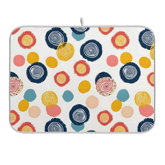 Abstract Circle and Dots Dish Drying Mat 16x18 Absorbent Microfiber Draining Rack Pad for Kitchen Counter Sink
