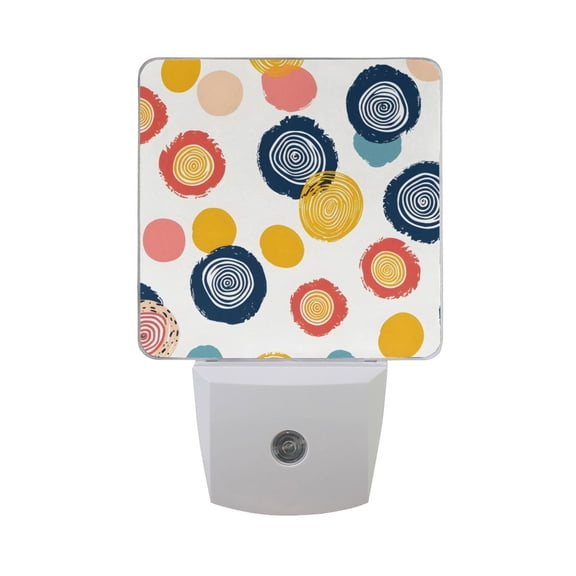 Abstract Circle and Dots Night Light 2 Pack LED Nightlight Plug into Wall Dusk to Dawn Sensor Soft White