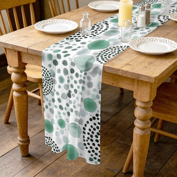 Abstract Circles 10ft Cheesecloth Table Runner for Wedding 27"x120", Modern Minimalist Teal Black Cobalt Spots Dots Kitchen Dinner Sheer Tulle Chiffon Dresser Scarf, Holiday Party Decorations