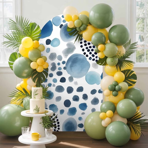 Abstract Circles Arch Backdrop Cover, 4FT, Modern Minimalist Navy Blue Black Cobalt Spots Dots Spandex Arch Covers Double-Sided Backdrop for Wedding Birthday Party Photo Background Decoration