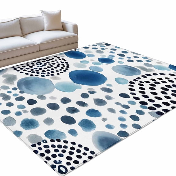 Abstract Circles Area Rugs 5x7ft Modern Minimalist Navy Blue Black Cobalt Spots Dots Washable Rug, Non Slip Indoor Carpet Absorbent Floor Mat for Living Room Bedroom Dining Room