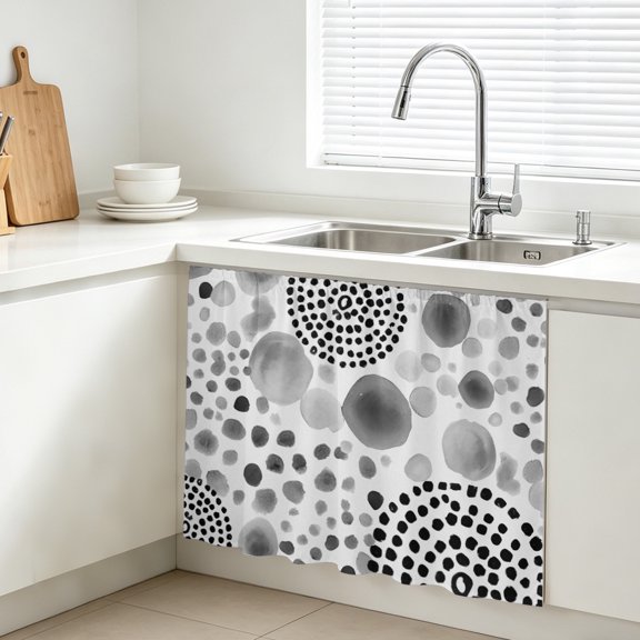 Abstract Circles Cabinet Curtain, Modern Minimalist Gray Black Cobalt Spots Dots Sink Skirt for Bathroom, Under Sink shelf Curtain Privacy Drape for Kitchen Laundry Room 28x35in