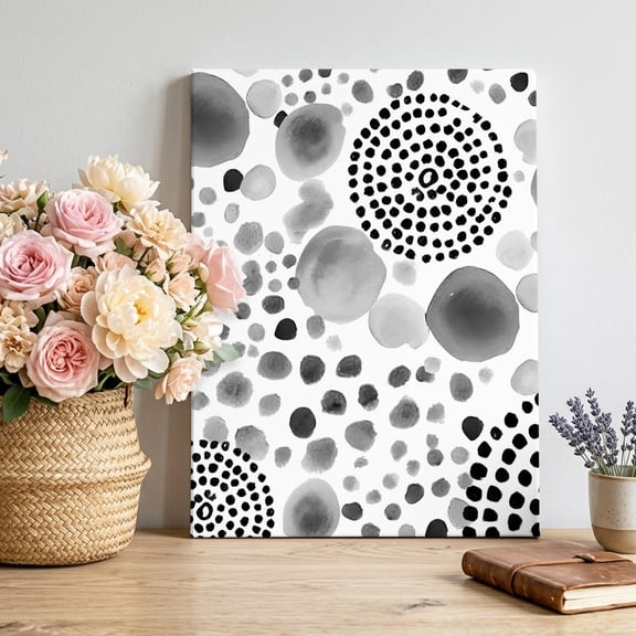 Abstract Circles Canvas Wall Art for Living Room, Modern Minimalist Gray Black Cobalt Spots Dots Poster Print Painting for Bedroom Office Home Decoration Wall Pictures Prepare To Hang 20"x24"