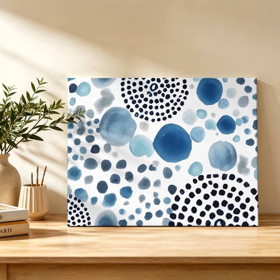Abstract Circles Canvas Wall Art, Modern Minimalist Navy Blue Black Cobalt Spots Dots Wall Art Prints Artwork Framed Canvas Ready to Hang Art Pictures for Bathroom, Dressing Table, Entryway 12" x 8"