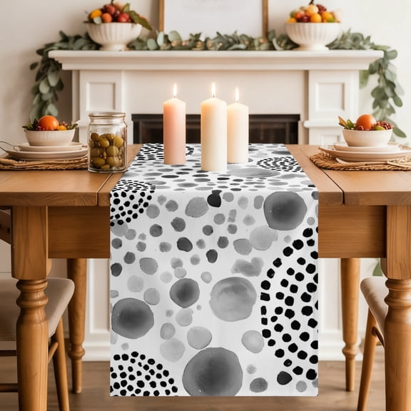 Abstract Circles Dining Table Runner, Modern Minimalist Gray Black Cobalt Spots Dots Washable Table Runners Kitchen Coffee Table Center Decor for Home Party Holiday Wedding 13 x 36 Inches