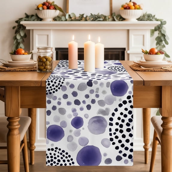 Abstract Circles Dining Table Runner, Modern Minimalist Purple Black ...