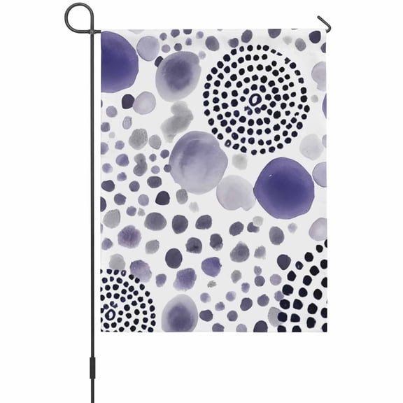 Abstract Circles Garden Flag 12 x 18 Inches, Modern Minimalist Purple Black Cobalt Spots Dots Weather Proof Outdoor Patio Flags Double Sided Small Garden Decoration for Yard Outside Home