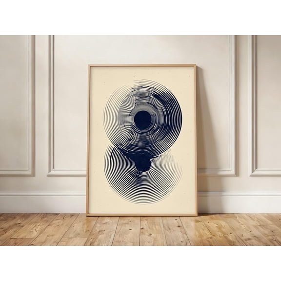 Abstract Circles Navy Blue Spiral Line Wall Art Minimalist Geometric Print, Unframed Paper Print