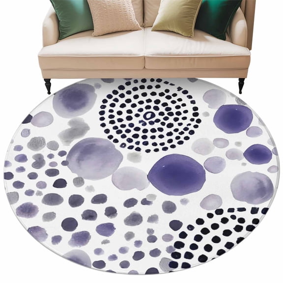 Abstract Circles Round Living Room Rugs 6 ft, Modern Minimalist Purple Black Cobalt Spots Dots Washable Area Rug with Non-Slip Sturdy Edge Binding Round Carpet for Kitchen Office Bedroom