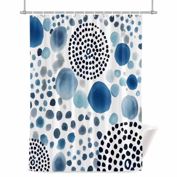 Abstract Circles Shower Curtains for Bathroom, Modern Minimalist Navy Blue Black Cobalt Spots Dots Waterproof Fabric Shower Curtain for Bathroom Bathtub Decoration, Machine Washable 72"x84"