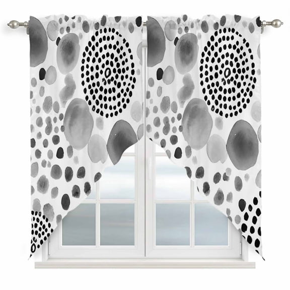 Abstract Circles Swag Curtain Valance for Window 2 Panels Modern Minimalist Gray Black Cobalt Spots Dots Rod Pocket Small Window Swag Valances for Kitchen Bedroom Bathroom 36" W x 36" L