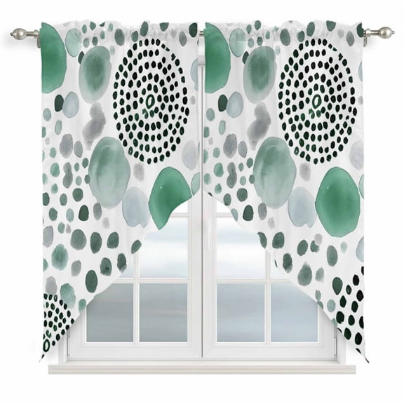 Abstract Circles Swag Curtain Valance for Window 2 Panels Modern Minimalist Teal Black Cobalt Spots Dots Rod Pocket Small Window Swag Valances for Kitchen Bedroom Bathroom 36" W x 36" L