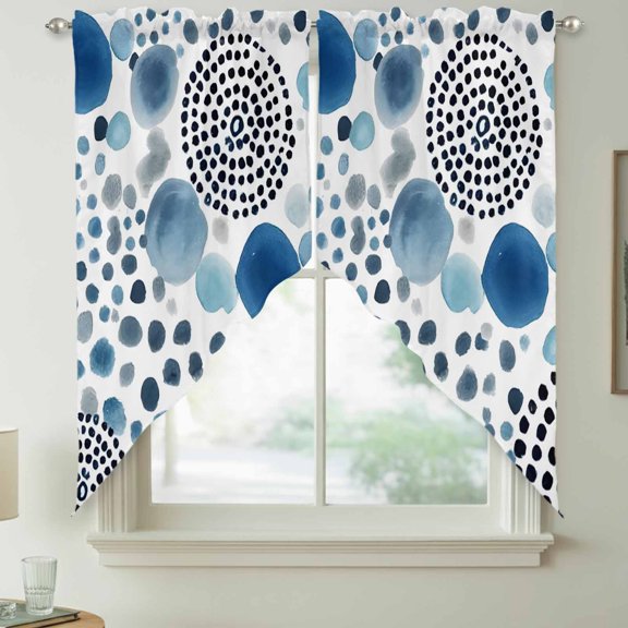 Abstract Circles Swag Kitchen Curtain Valances, Modern Minimalist Navy Blue Black Cobalt Spots Dots Rod Pocket Curtains Window Treatment Decor Valances for Bedroom Bathroom, 2 Panels 36 x 36 Inch
