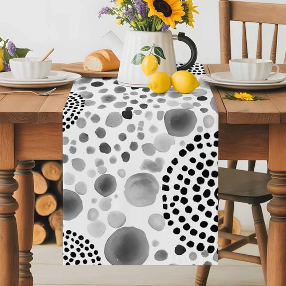 Abstract Circles Table Runner 13x36 Inch Modern Minimalist Gray Black Cobalt Spots Dots Cotton Linen Dining Table Runner Ideal for Dresser Kitchen Coffee Tables - Machine Washable