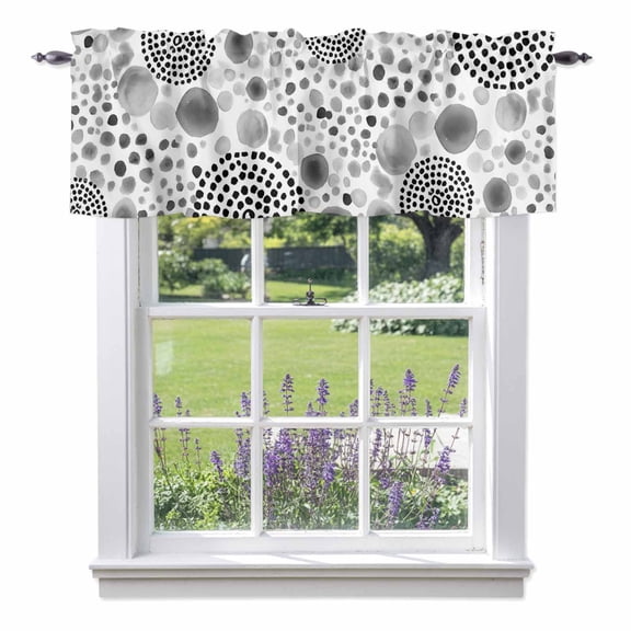 Abstract Circles Valances for Windows, Modern Minimalist Gray Black Cobalt Spots Dots Rod Pocket Valance Short Window Treatments Curtains for Kitchen Bathroom Bedroom Decor, 42 x 12 Inches