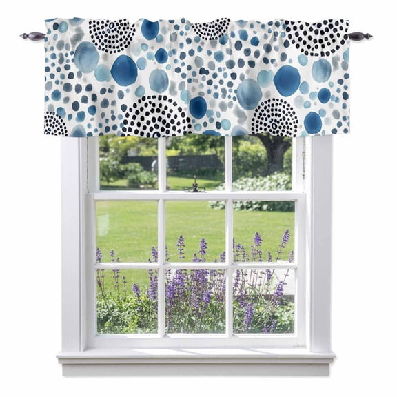 Abstract Circles Valances for Windows, Modern Minimalist Navy Blue Black Cobalt Spots Dots Rod Pocket Valance Short Window Treatments Curtains for Kitchen Bathroom Bedroom Decor, 42 x 12 Inches