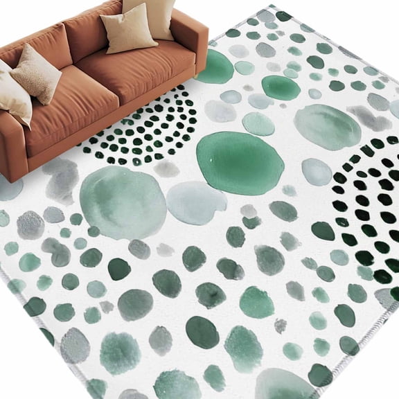 Abstract Circles Washable Living Room Rugs 9'x12', Modern Minimalist Teal Black Cobalt Spots Dots Low Pile Throw Large Area Rug Non-Slip Sturdy Edge Binding Carpet for Bedroom Dining Room Office
