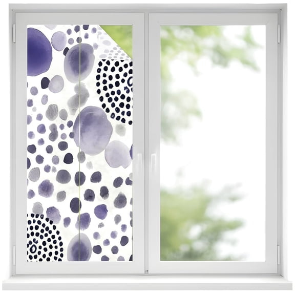 Abstract Circles Window Privacy Film, Modern Minimalist Purple Black Cobalt Spots Dots Frosted Glass Window Clings Static Cling UV Heat Blocking Reusable Door Sticker for Bathroom 19.6 x 39.3 Inch