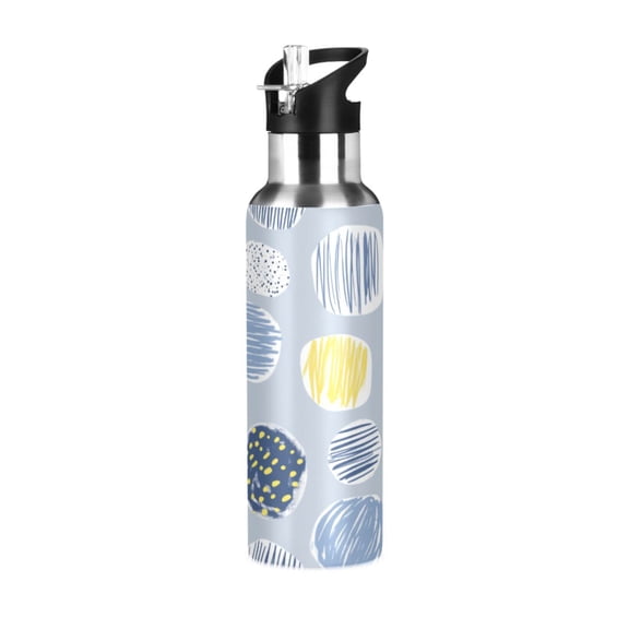 Abstract Circles with Stripes 600ml Double Walled Stainless Steel LeakProof Sports Bottle Thermo 8h