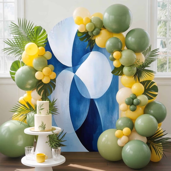 Abstract Circular Arch Backdrop Cover, 4FT, White Blue Stitching Gradient Spandex Arch Covers Double-Sided Backdrop for Wedding Birthday Party Photo Background Decoration