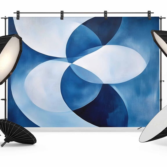 Abstract Circular Backdrop for Photography, White Blue Stitching Gradient Photo Backdrop Portrait Background Party Banner Photo Backgrounds for Studio Booth Props, 10x8ft