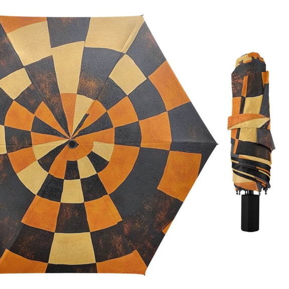 Abstract Circular Pattern All Weather Umbrella Triple Folding Parasol 6 Ribs UV Protection Portable