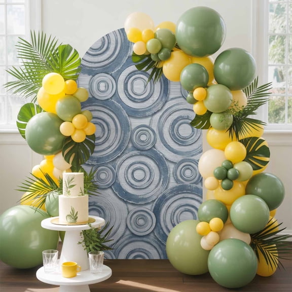 Abstract Circular Ripples Arch Backdrop Cover, 4FT, Artistic Blue Geometric Fluid Rings Spandex Arch Covers Double-Sided Backdrop for Wedding Birthday Party Photo Background Decoration