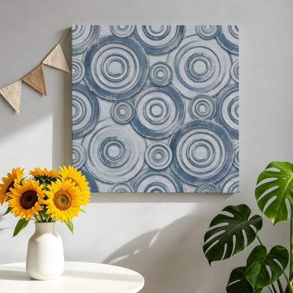 Abstract Circular Ripples Canvas Wall Art for Living Room, Artistic Blue Geometric Fluid Rings Poster Print Painting for Bedroom Office Home Decoration Wall Pictures Prepare To Hang 8"x8"