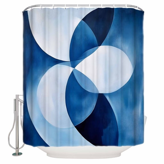 Abstract Circular Shower Curtain, 36" x 72", White Blue Stitching Gradient Waterproof Bathroom Curtain Washable Shower Curtain Set with 12 Hooks