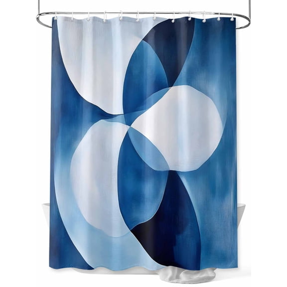Abstract Circular Shower Curtain, White Blue Stitching Gradient Waterproof Shower Curtain Set with 12 Hooks Lightweight Washable Fabric Shower Curtains for Bathroom 72x84 Inches