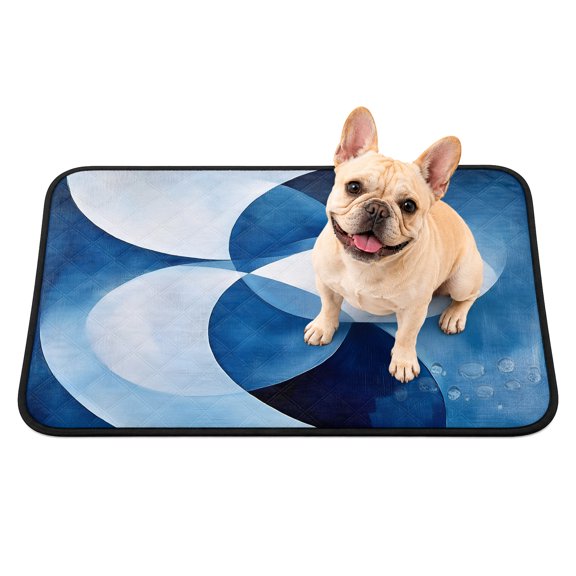 Abstract Circular Washable Pee Pads for Dogs, White Blue Stitching Gradient Reusable Puppy Pads Waterproof Pet Mat, Absorbent Dog Pee Pads for Crate Pet Training Whelping Playpen Mats 24"x18"