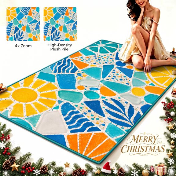 Abstract Citrus Geometric Velvet Area Rug, 200 x 300 cm (78.7 x 118.1 in) Soft High-Density Plush Rectangular Carpet with Non-Slip Backing, Washable Indoor Rug for Living Room, Bedroom, Dining Room a