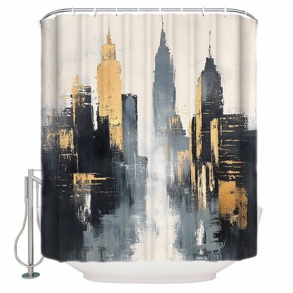 Abstract City Bathroom Shower Curtains with 12 Hooks Polyester Waterproof Shower Curtain for Stalls and Bathtubs Retro Chic Abstract Building Oil Painting Decorative Bathroom Curtain 36x72 Inches