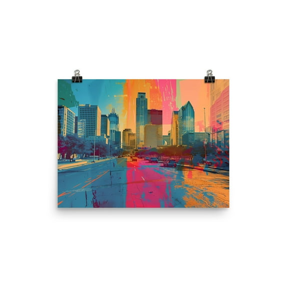 Abstract City Downtown Poster Print Maximalist Home Decor Wall Art (12″×16″)