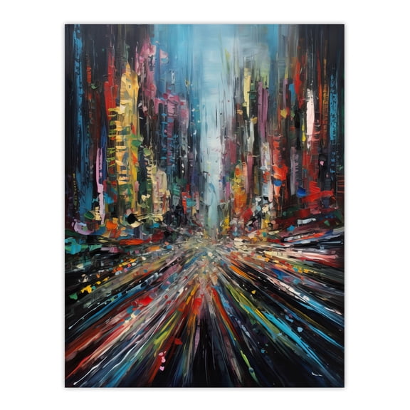 Abstract City New York Rush Hour Traffic Oil Painting Unframed Wall Art Print Poster Home Decor Premium