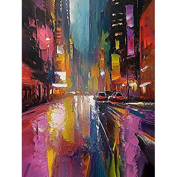 Abstract City Night Canvas Painting， Suitable for Living Room， Bedroom， Office， Hotel， and Restaurant Decoration.
