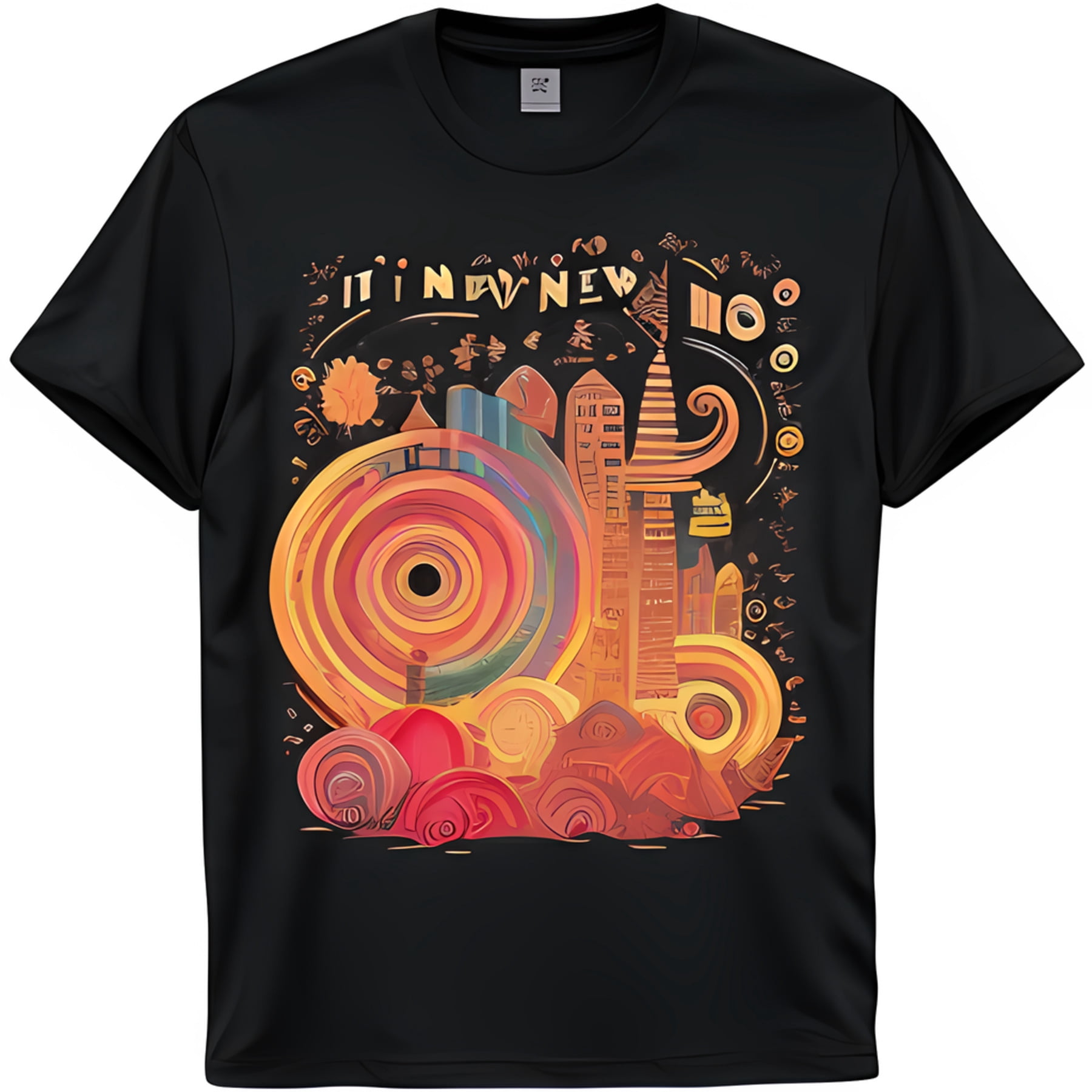 Abstract City Skyline Graphic Black T-Shirt Vibrant Art Design with ...
