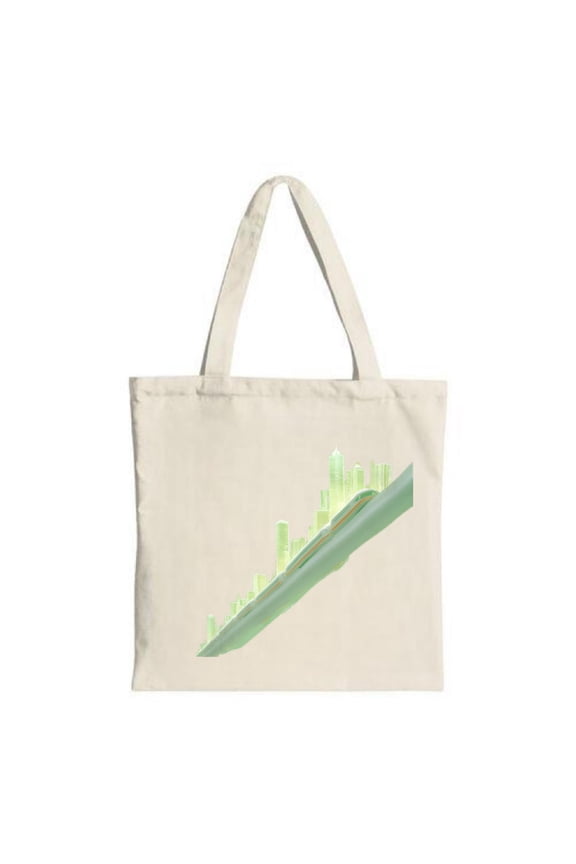 Abstract City Skyline Tote Bag - Canvas Green & Yellow Buildings with Diagonal Line Perfect for Shopping Travel & Parties