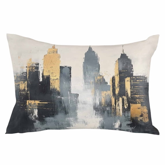 Abstract City Throw Pillow Cover 20 x 36 Inch Decorative Pillow Cover Retro Chic Abstract Building Oil Painting Lumbar Pillowcase Seasonal Rectangle Cushion Case for Couch Sofa Bed Living Room