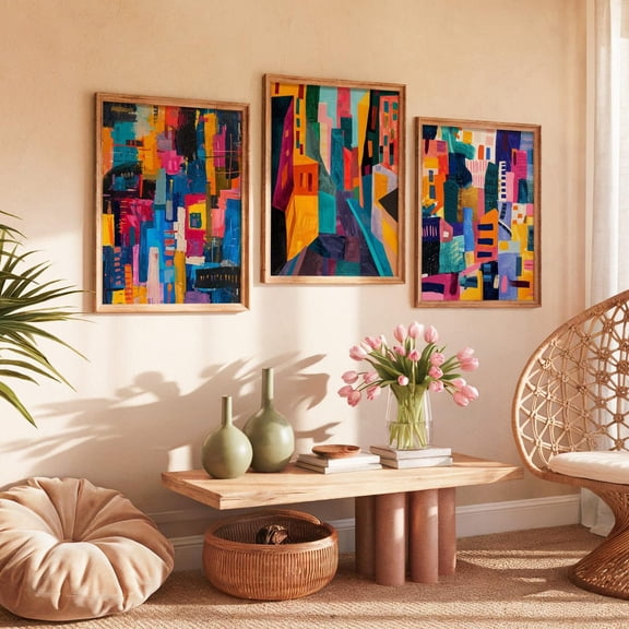 Abstract Cityscape Art Inspired Urban Prints Set 3 Unframed Paper Print 8x12