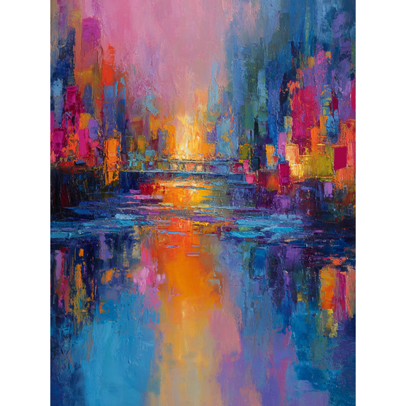 Abstract Cityscape Oil Painting Canvas Print Wall Art for Living Room Bedroom Office Dining Room Hallway Decor
