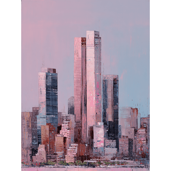 Abstract Cityscape Oil Painting Canvas Print Wall Art for Living Room Office Hotel Restaurant
