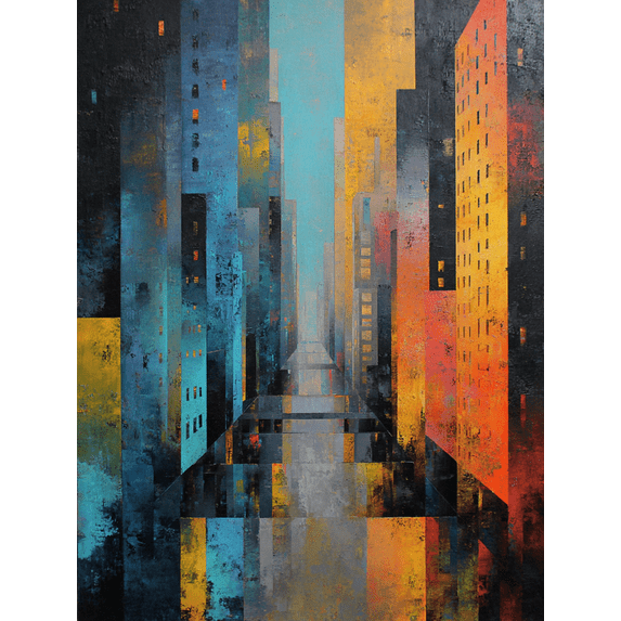 Abstract Cityscape Textured Canvas Print, for Living Room, Bedroom, Office, Study, Entryway Decor