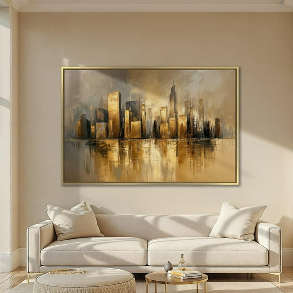 Abstract Cityscape Wall Art City Skyline Reflection Poster Luxury Wall Decor Skyscraper Poster Urban Artwork Ready To Hang, Stretched Canvas Size 8x12